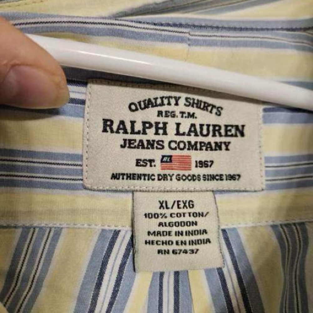 Ralph Lauren Men's Blue and Yellow Striped Shirt - Picture 3 of 3